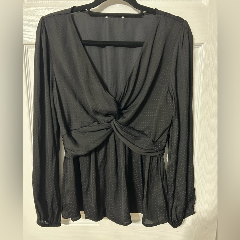 Women’s V-Neck Sheer Black Twist Front Blouse Size Medium